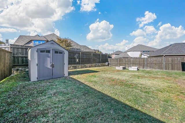 view of yard with a storage shed