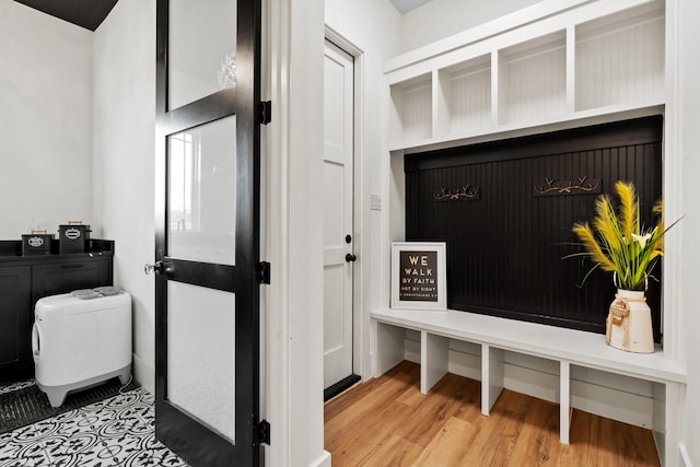 mudroom featuring light hardwood / wood-style floors