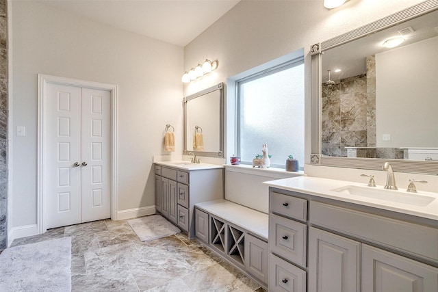 bathroom with vanity and walk in shower