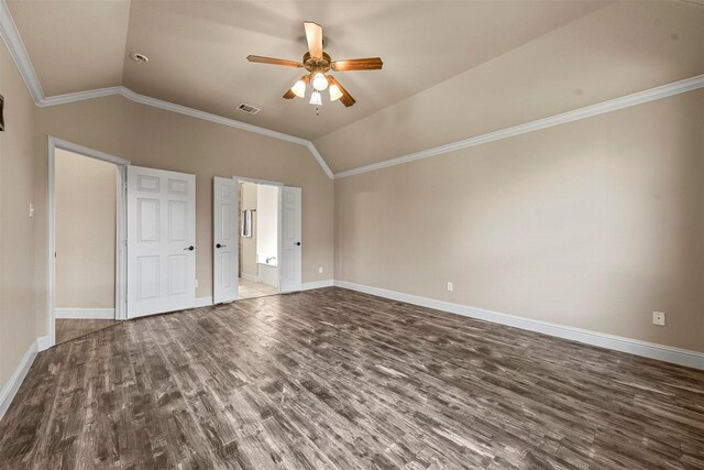 bonus room with ceiling fan, lofted ceiling, and dark hardwood / wood-style flooring