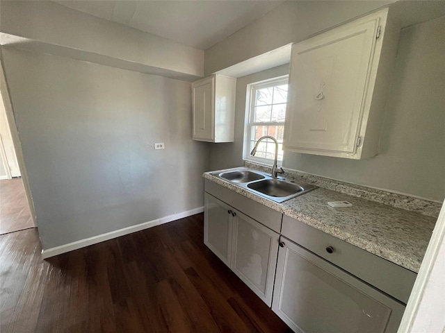 kitchen with white cabinetry, sink, and dark hardwood / wood-style floors