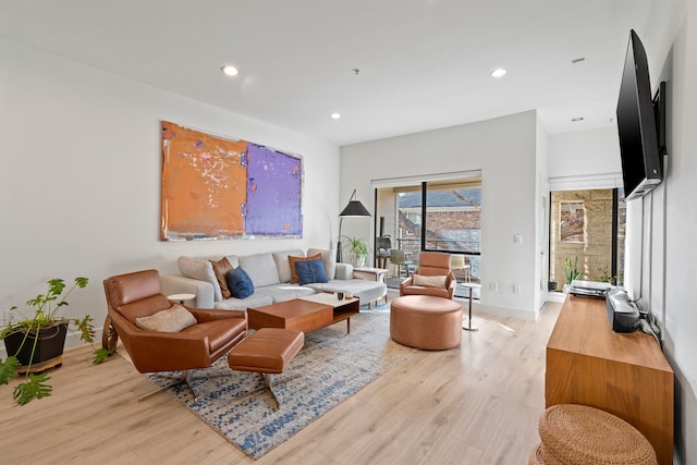 living room with light hardwood / wood-style flooring