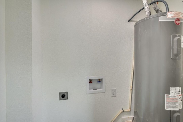 washroom featuring electric dryer hookup, hookup for a washing machine, and water heater