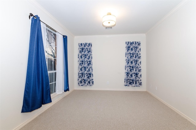 empty room with carpet and ornamental molding