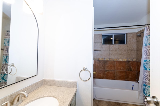 bathroom with vanity and shower / bath combo with shower curtain