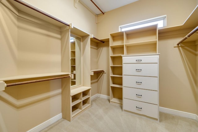 spacious closet featuring light carpet