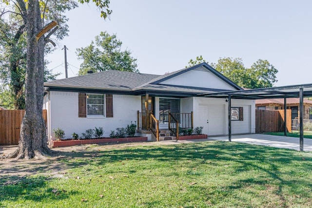 ranch-style home featuring a carport and a front yard