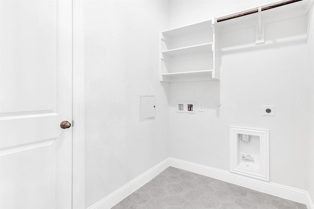 laundry room with electric dryer hookup, hookup for a gas dryer, hookup for a washing machine, and light tile patterned flooring