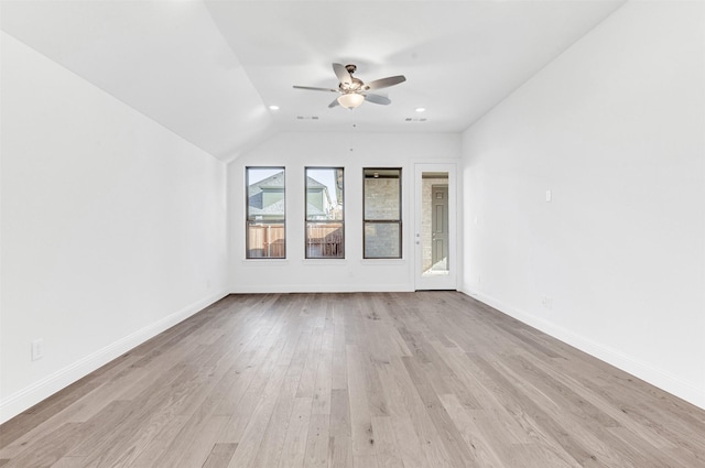 spare room featuring ceiling fan and light wood-type flooring