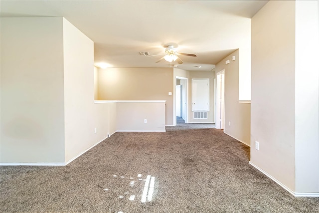 unfurnished room with carpet floors and ceiling fan