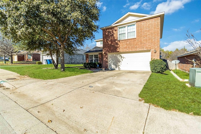 view of front property with a front lawn and a garage