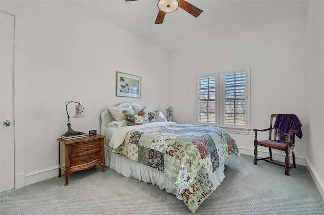 bedroom featuring carpet flooring and ceiling fan