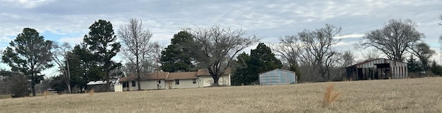 view of yard featuring a storage unit