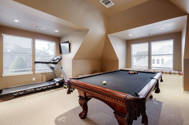 recreation room featuring carpet flooring