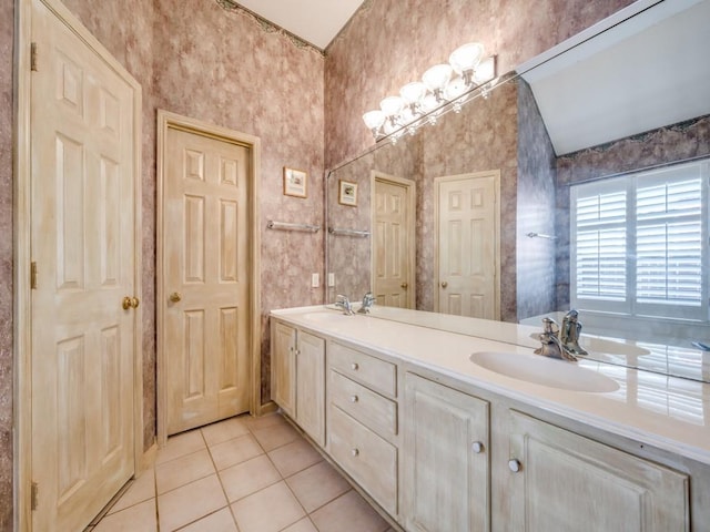 bathroom with vanity and tile patterned floors