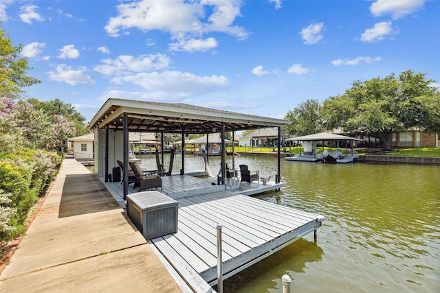 dock area with a water view