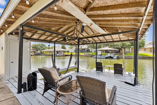 view of dock with a water view