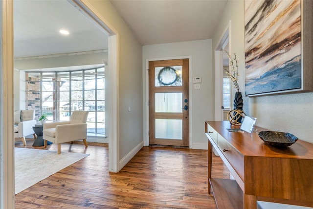 foyer entrance featuring dark wood-type flooring