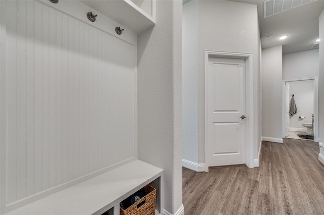 mudroom featuring light hardwood / wood-style flooring