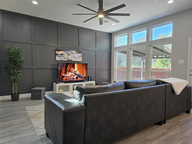 living room with ceiling fan