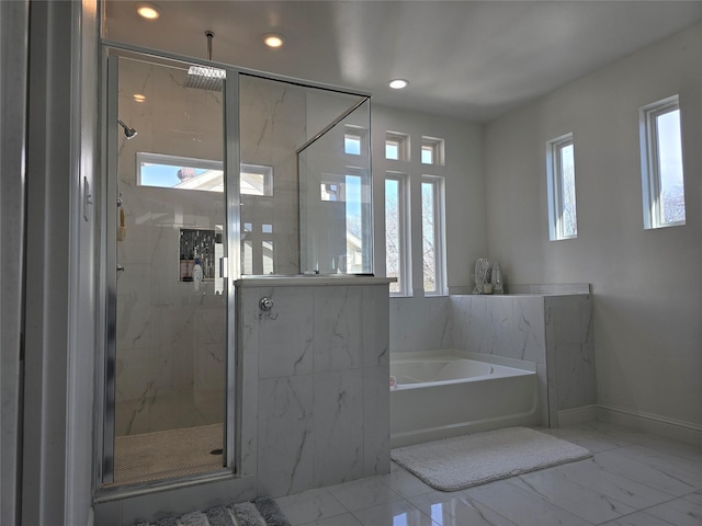 bathroom with independent shower and bath