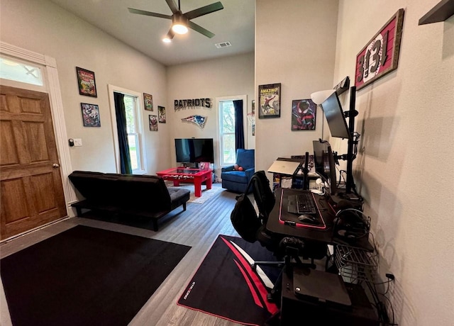 interior space featuring ceiling fan and light hardwood / wood-style floors