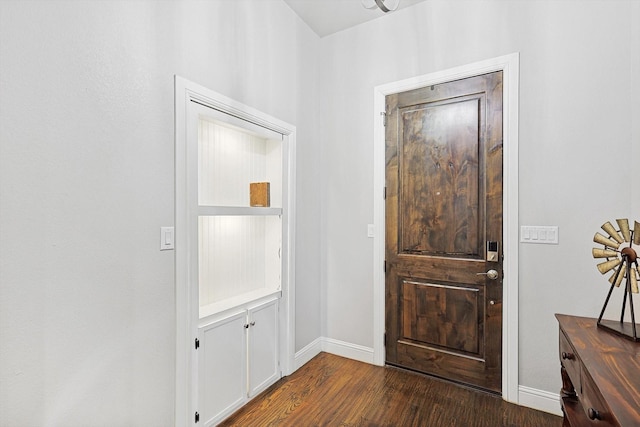 entryway with dark wood-type flooring