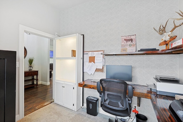 office space with light colored carpet