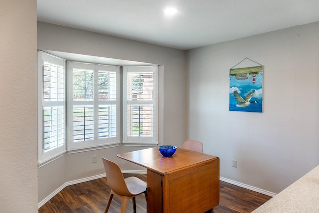 office space with dark hardwood / wood-style flooring