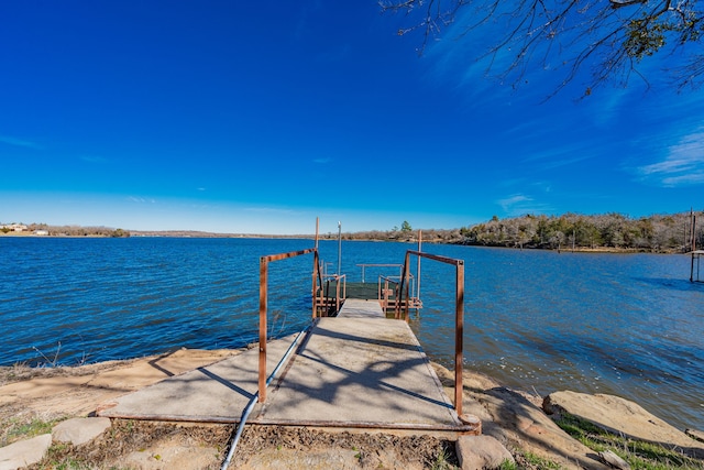 view of dock with a water view