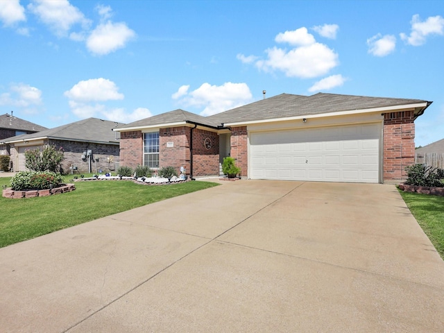 ranch-style house with a front lawn and a garage