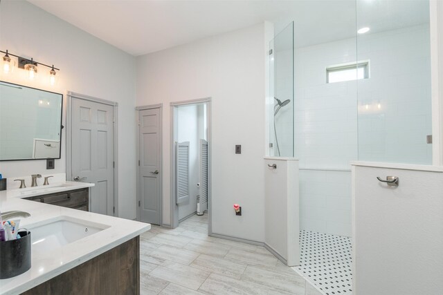 bathroom with vanity and walk in shower