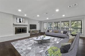 living room with dark wood-type flooring