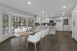 dining space with plenty of natural light and dark hardwood / wood-style flooring