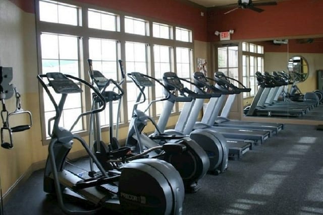 gym with ceiling fan