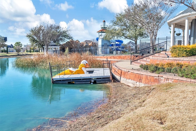 view of dock featuring a water view