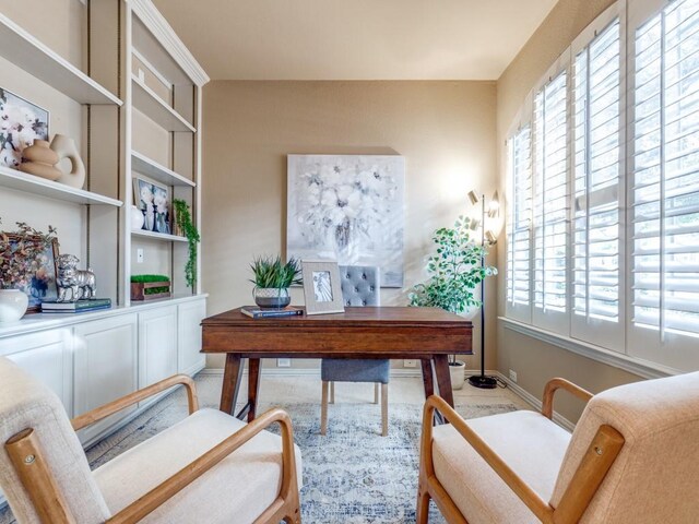 living room with ornamental molding