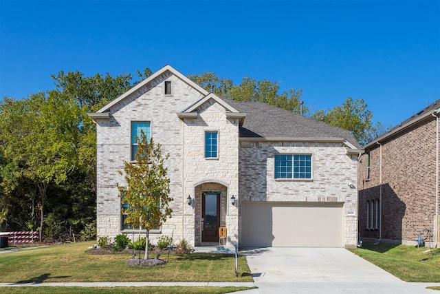 view of front of house featuring a garage and a front yard