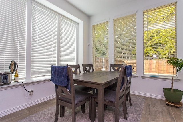 dining space featuring dark hardwood / wood-style flooring