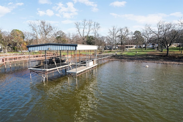 dock area with a water view