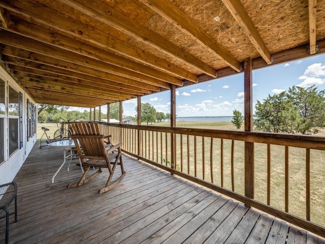 deck with a water view