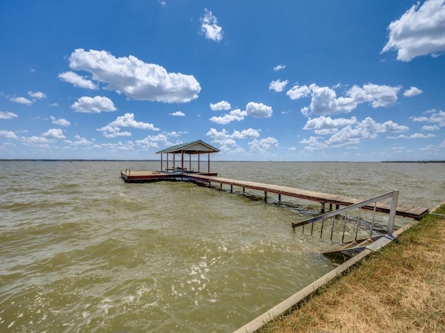 view of dock with a water view