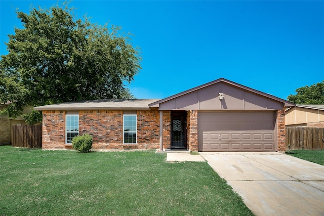 ranch-style house with a garage and a front yard