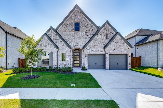 view of front of house with a front lawn and a garage