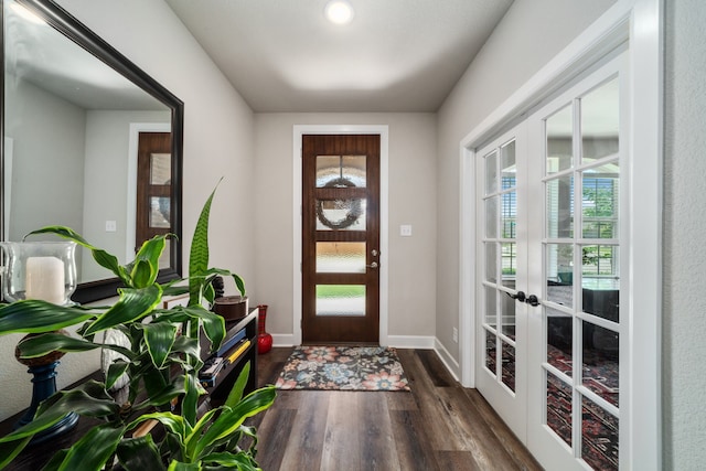 905 Bent Brook Rd, Oak Point, TX 75068 - entrance foyer with french doors, plenty of natural light, and dark wood-style floors