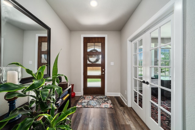 doorway featuring french doors and dark wood-type flooring