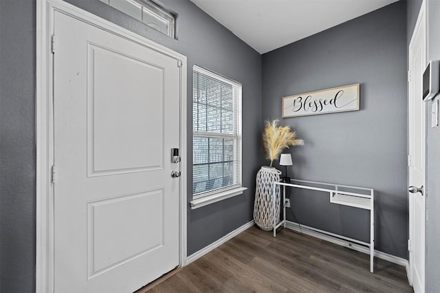 doorway featuring dark hardwood / wood-style floors