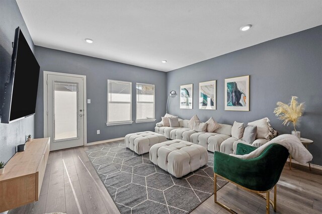 living room featuring dark hardwood / wood-style flooring