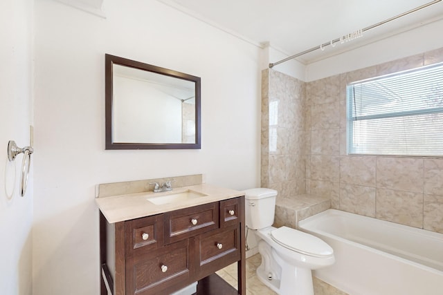 full bathroom featuring tile patterned floors, vanity, shower / bathing tub combination, and toilet