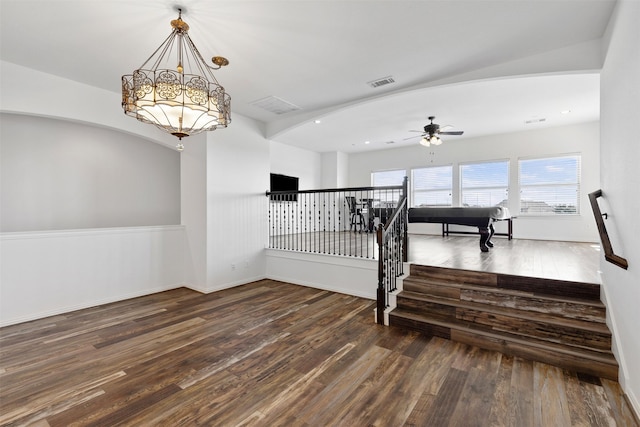 interior space featuring ceiling fan and wood-type flooring